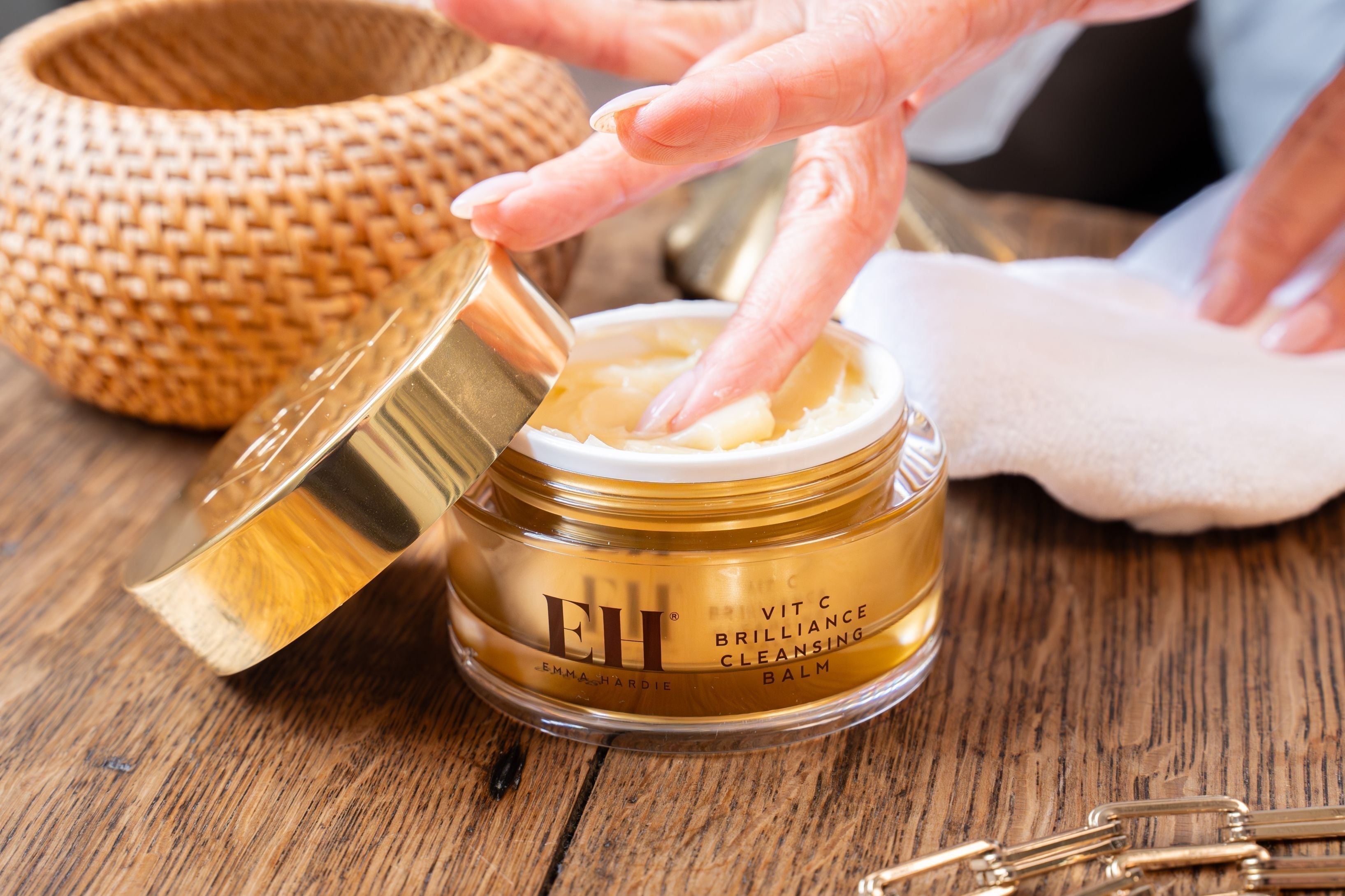A woman using a skincare product