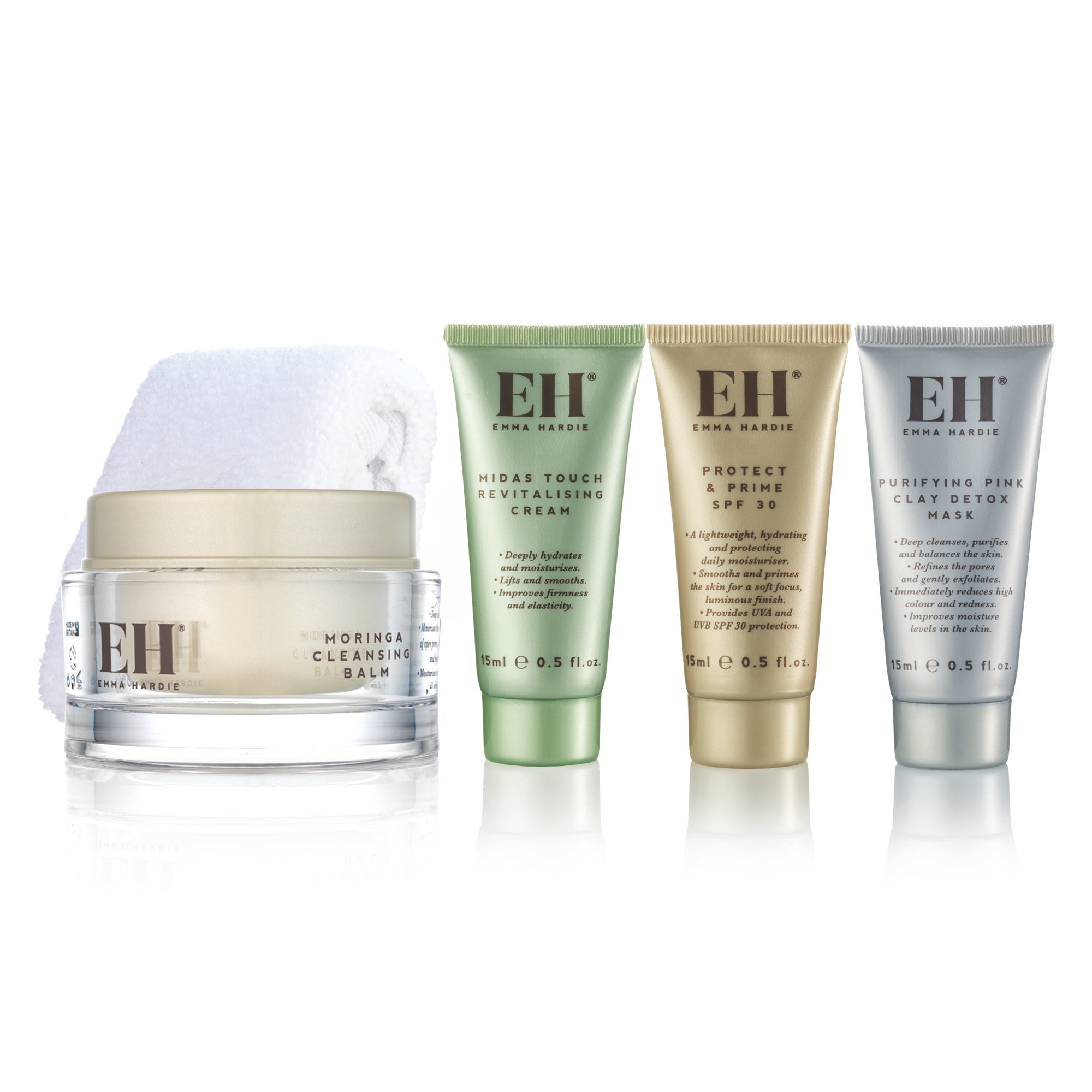 Contents of Emma Hardie Hydrate & Protect Kit on white background