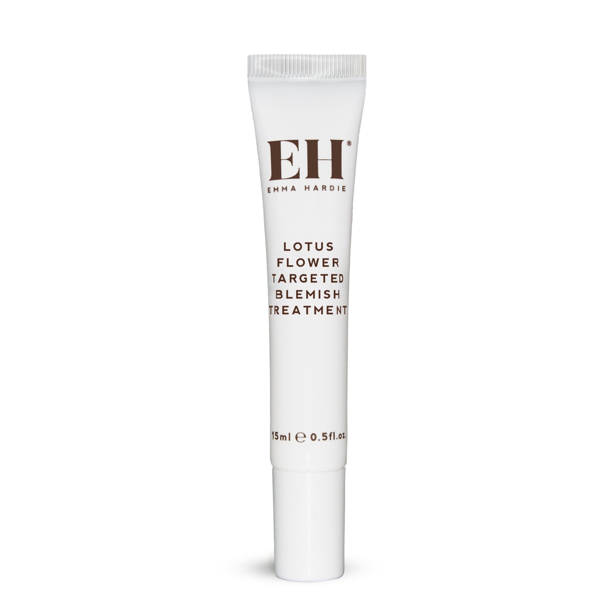 White tube of Emma Hardie Lotus Flower Targeted Blemish Treatment on a white background