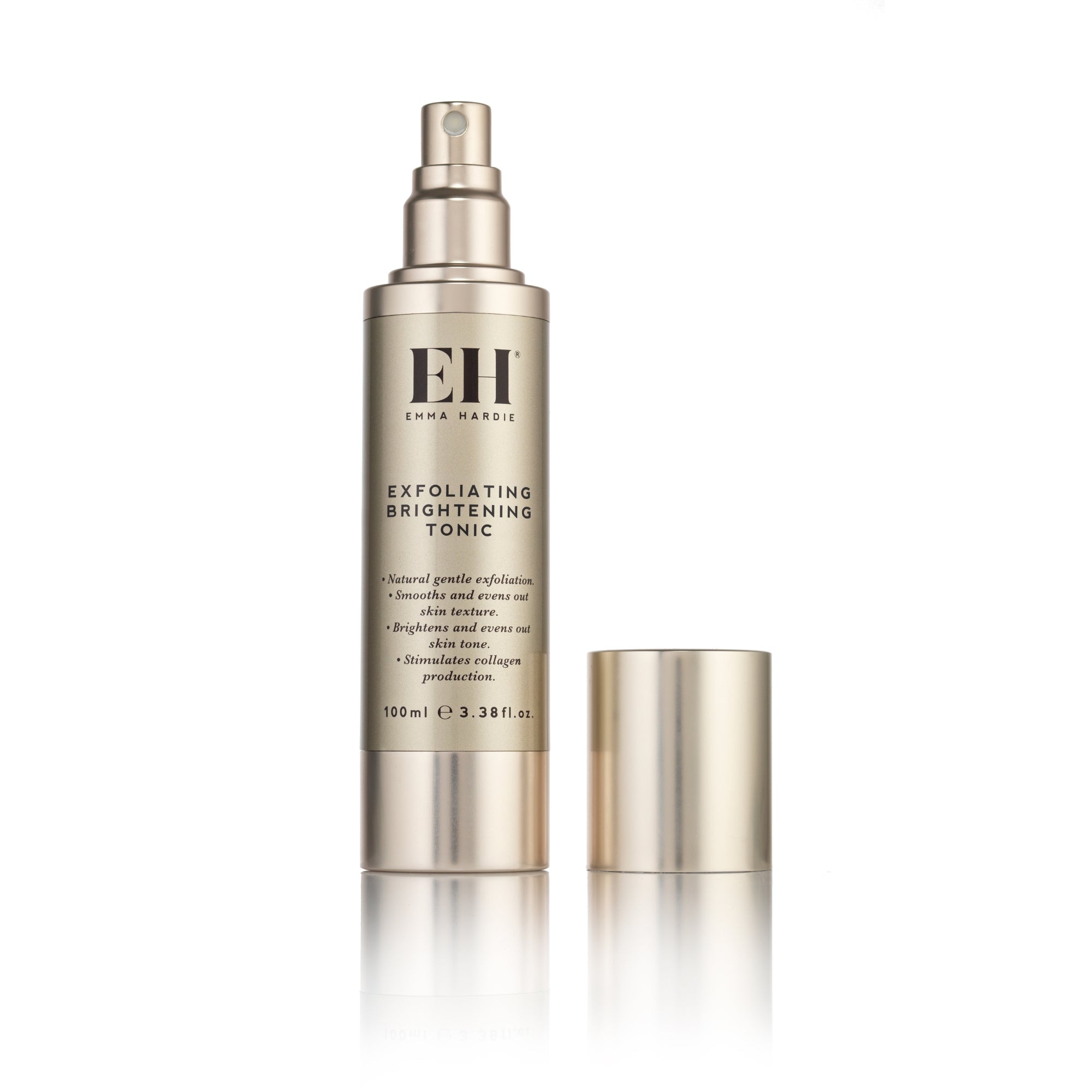 Emma Hardie Exfoliating Brightening Tonic with pump and cap on a white background