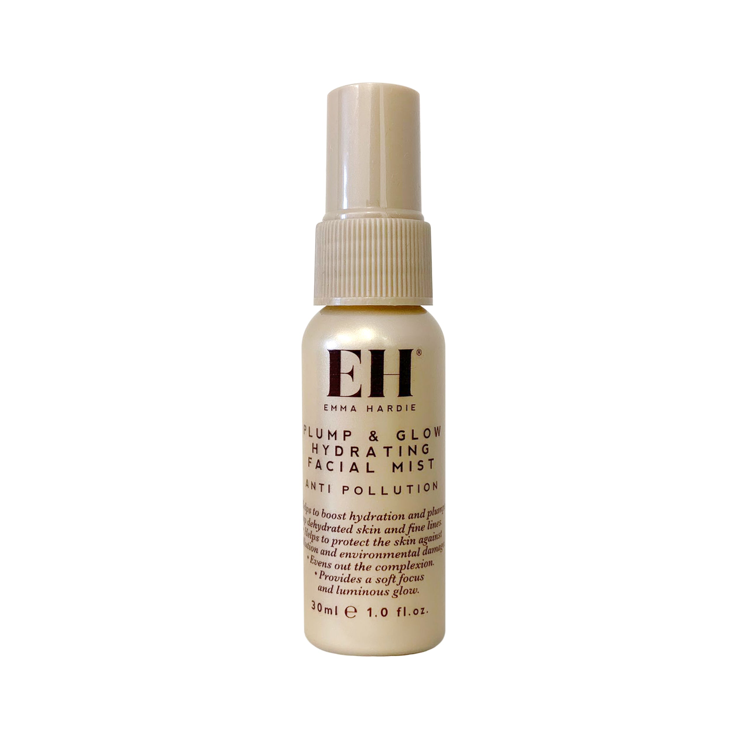 Emma Hardie Plump & Glow Hydrating Facial Mist bottle on a white bbackground