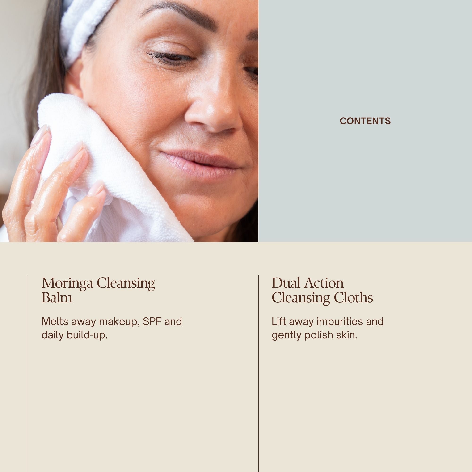 Emma Hardie The Cleansing Wardrobe Ritual Set contents
Moringa Cleansing Balm
Melts away makeup, SPF and daily build-up.
Dual Action Cleansing Cloths
Lift away impurities and gently polish skin.