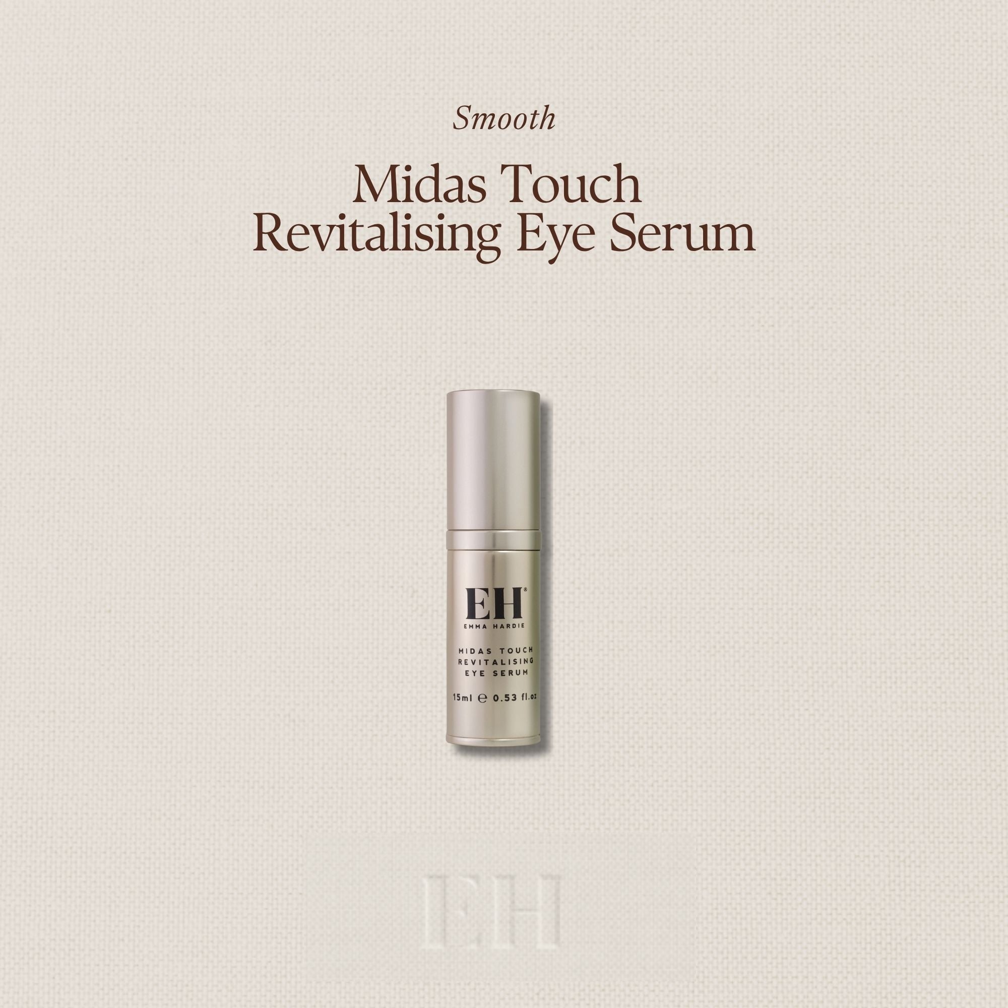 Emma Hardie Midas Touch Revitalising Eye Serum on a soft neutral background.