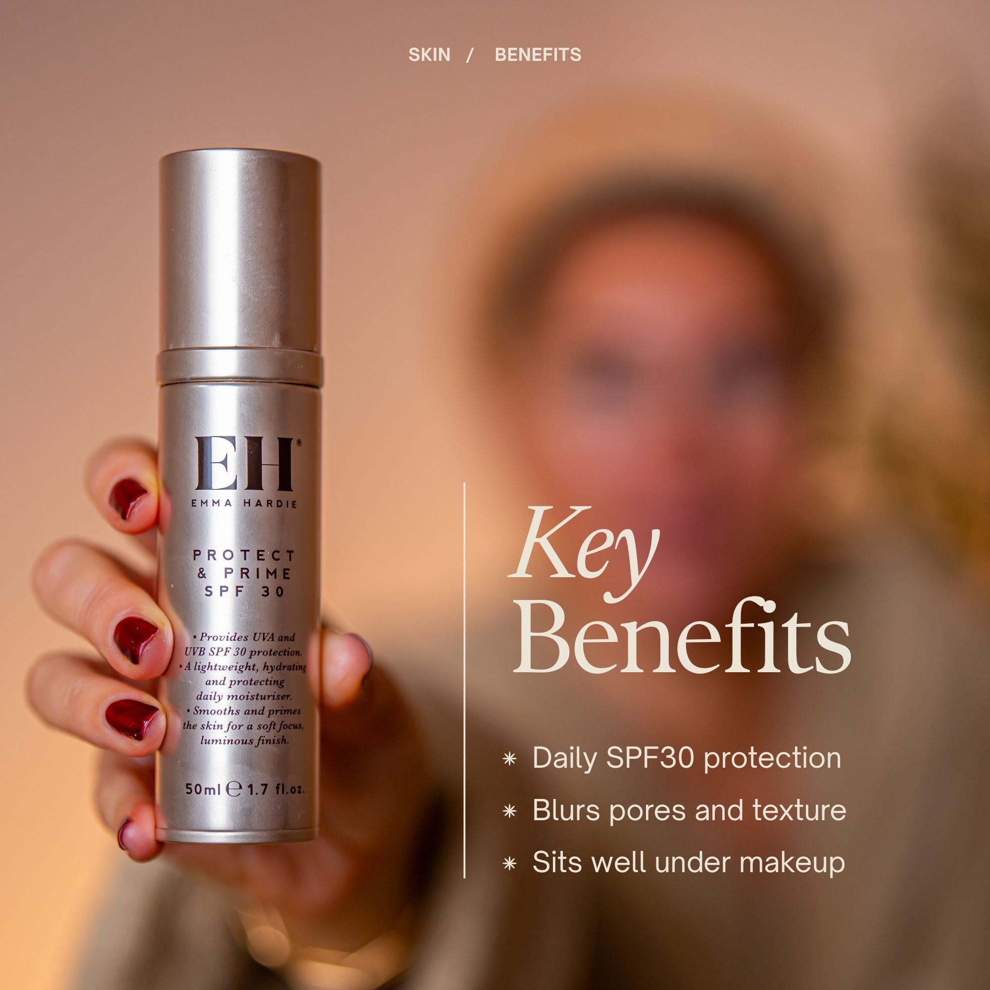 Emma Hardie Protect & Prime SPF 30 Key Benefits:
Daily SPF30 protection
Blurs pores and texture
Sits well under makeup