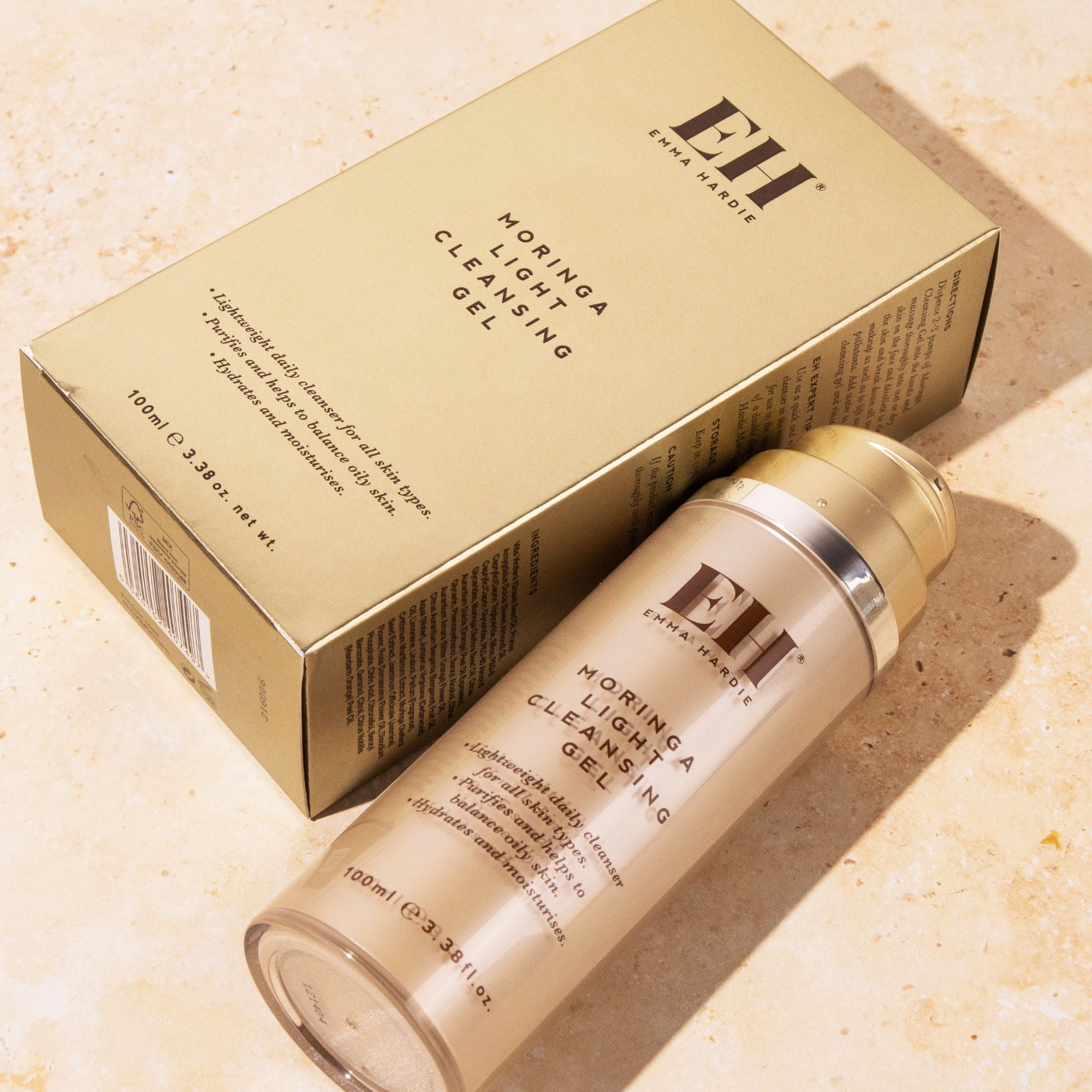 Emma Hardie Moringa Light Cleansing Gel with gold packaging, a lightweight daily cleanser for fresh, balanced skin.