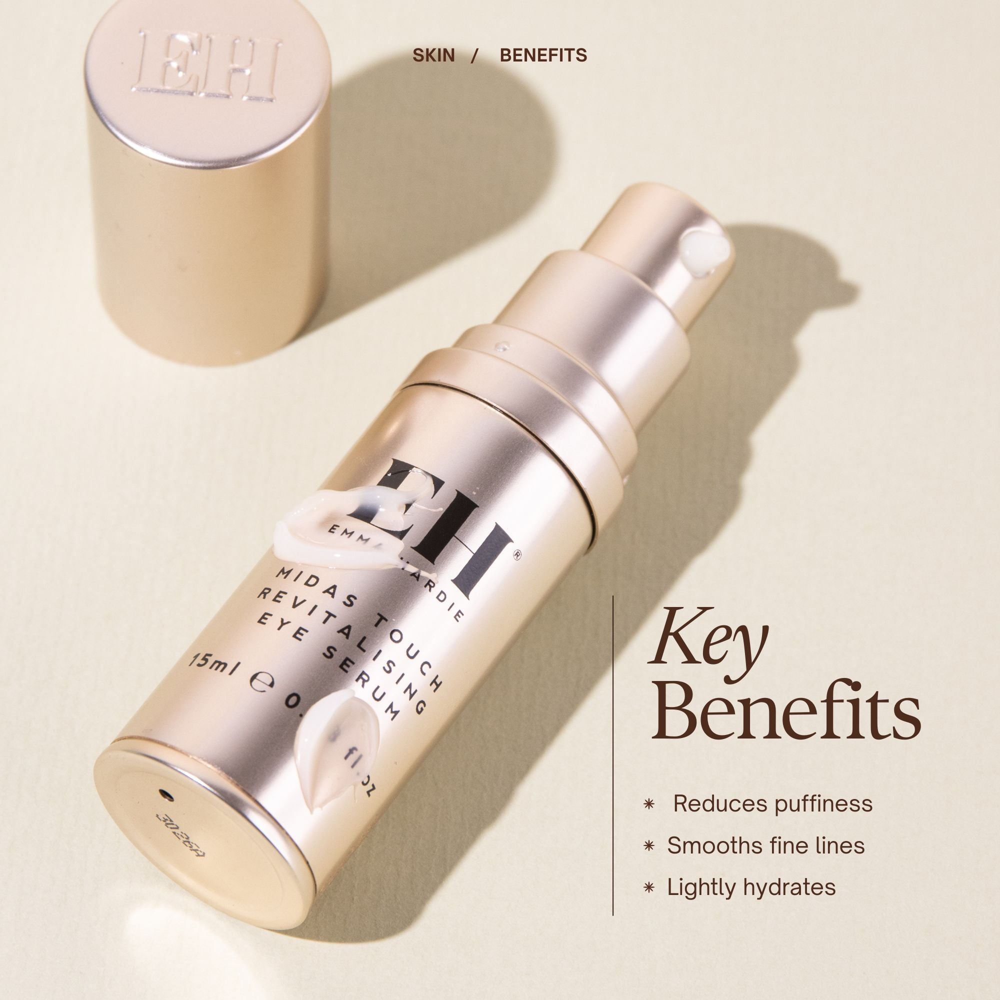 Emma Haride Midas Touch Eye Serum
Key benefits
Reduces puffiness
Smooths fine lines
Lightly hydrates