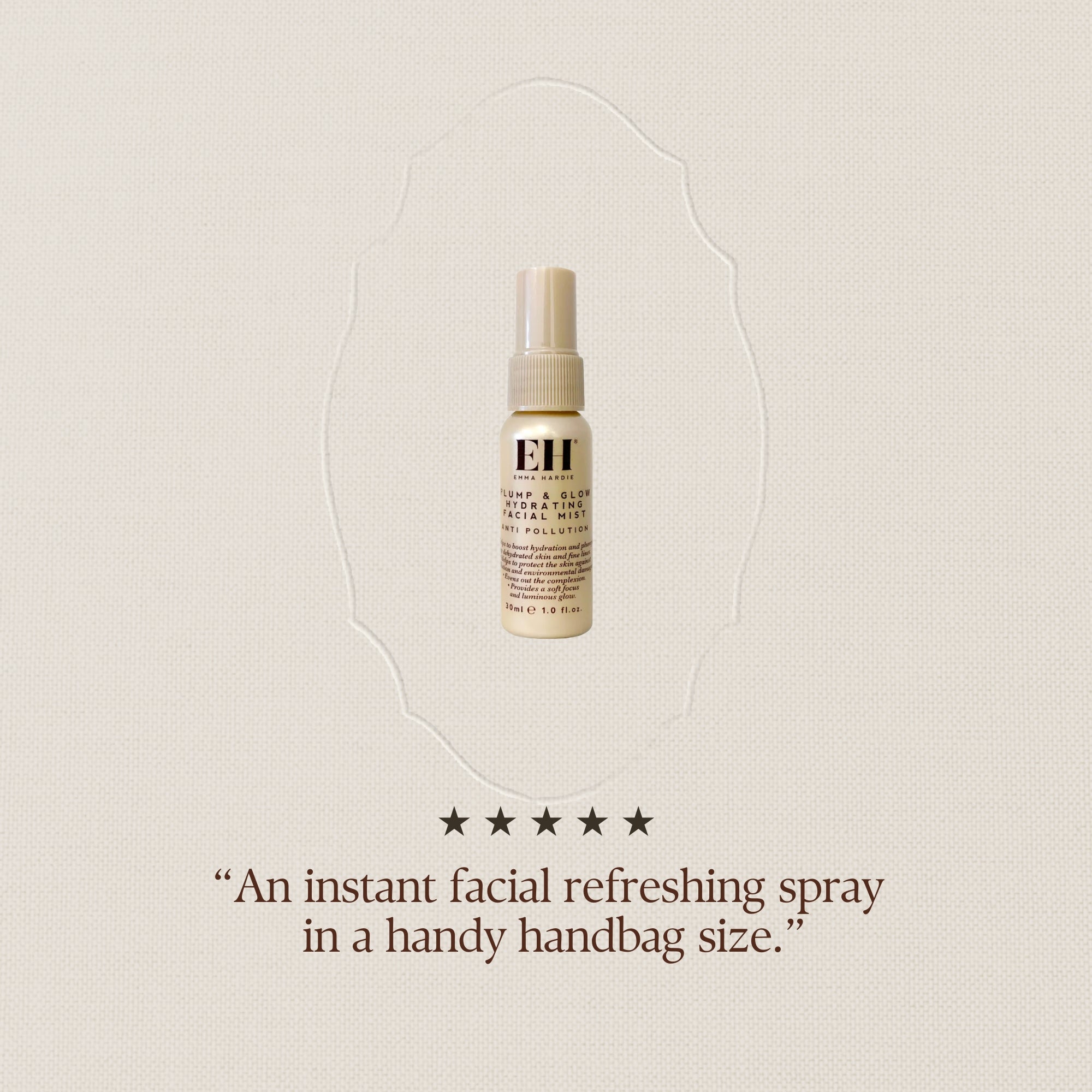 Plump & Glow Hydrating Facial Mist 5 star review: “An instant facial refreshing spray in a handy handbag size.”