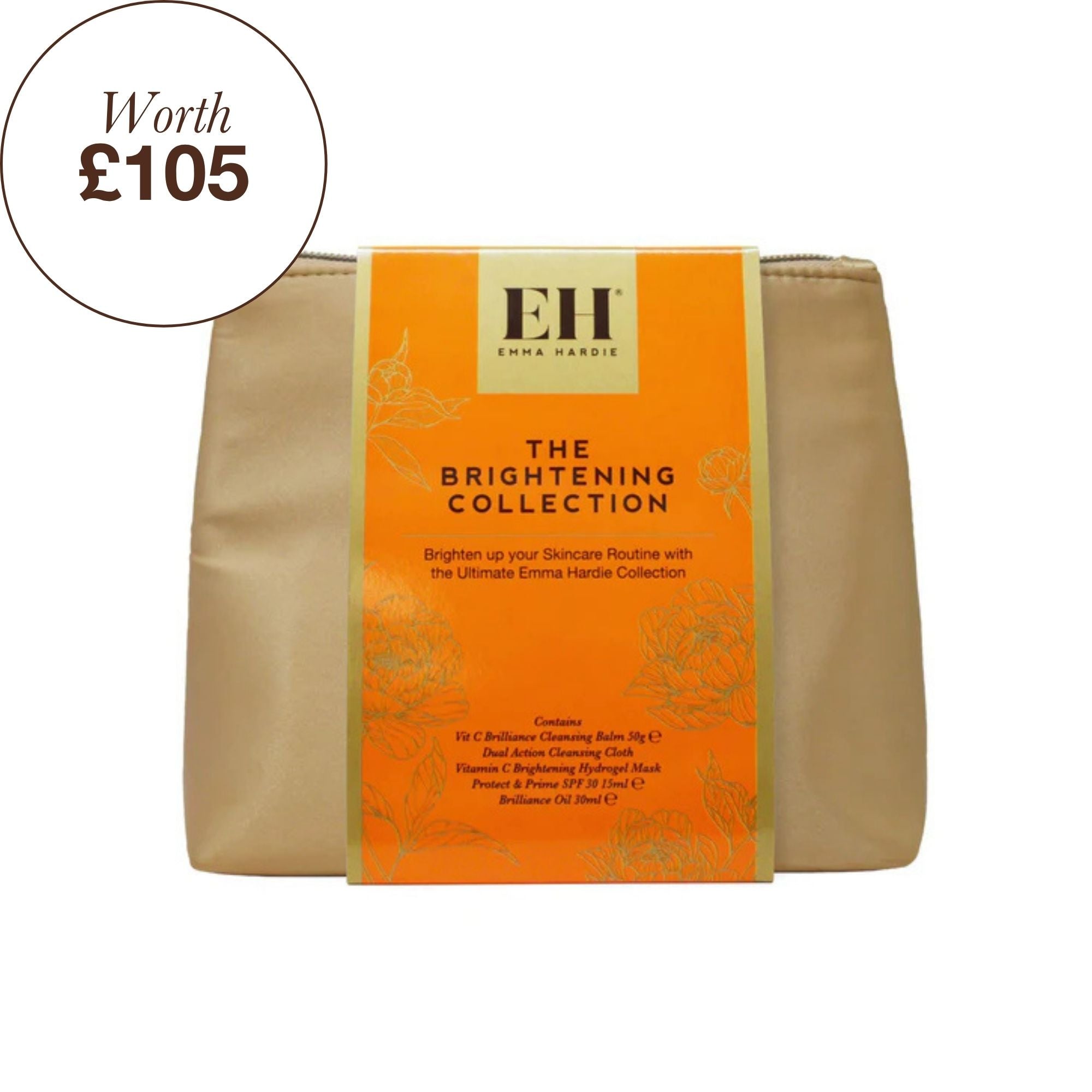 The Brightening Collection packaging on white background with a 'Worth £105' label