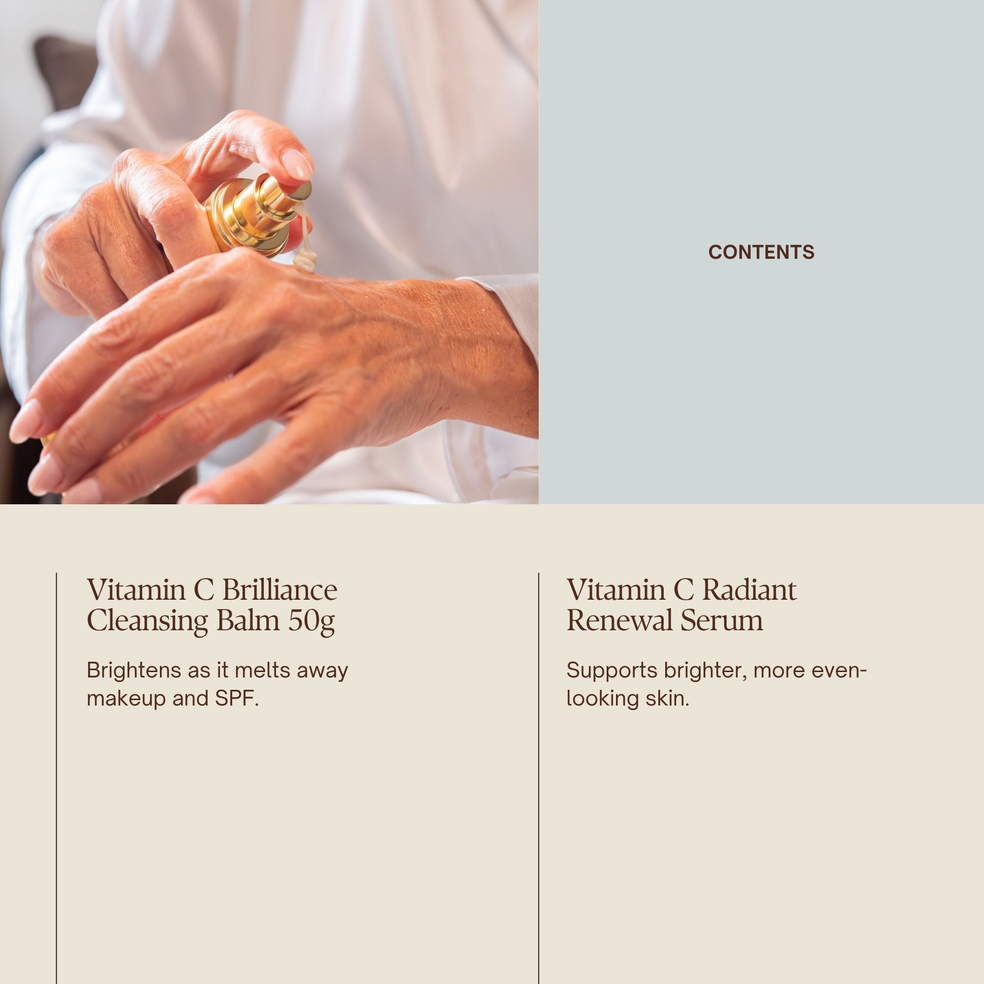 Emma Hardie Radiant Heroes ritual set contents:
Vitamin C Brilliance Cleansing Balm 50g
Brightens as it melts away makeup and SPF.
Vitamin C Radiant Renewal Serum
Supports brighter, more even-looking skin.