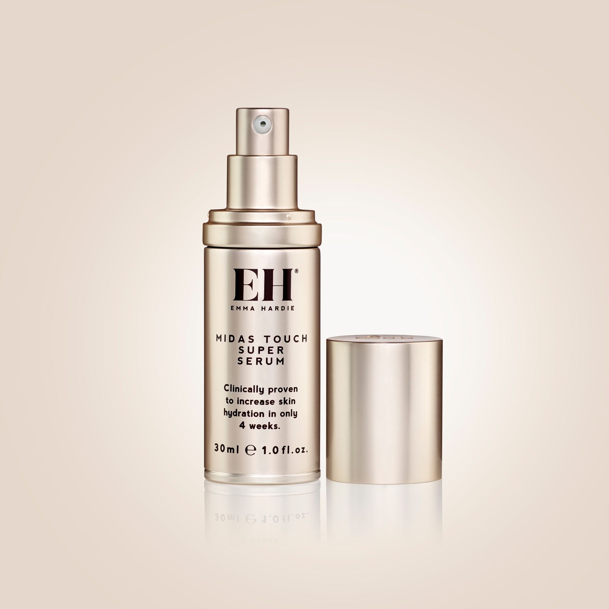 Emma Hardie Midas Touch Super Serum bottle on a beige background