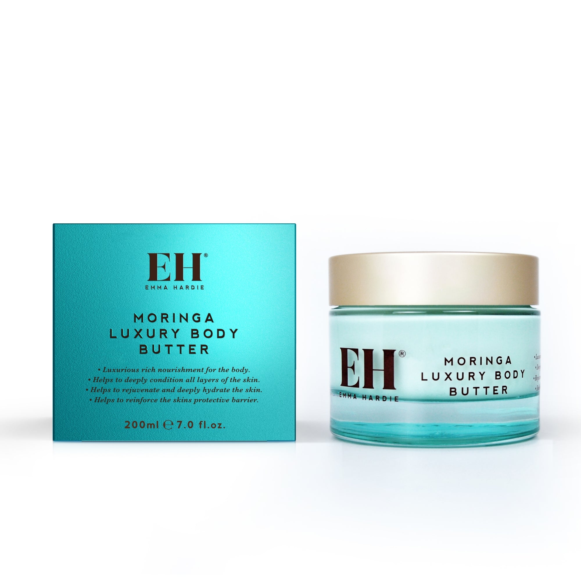 Emma Hardie Moringa Luxury Body Butter jar and packaging on a white background