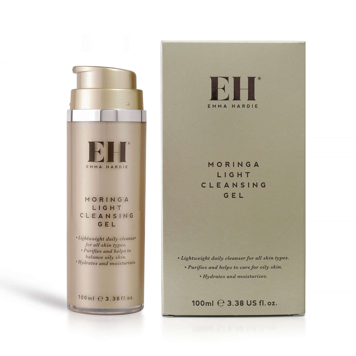 Emma Hardie Moringa Light Cleansing Gel bottle and packaging on white background.