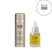 Emma Hardie Moringa Light Cleansing Gel & Emma Hardie Brilliance Facial oil next bottles next to each other. Worth £80.