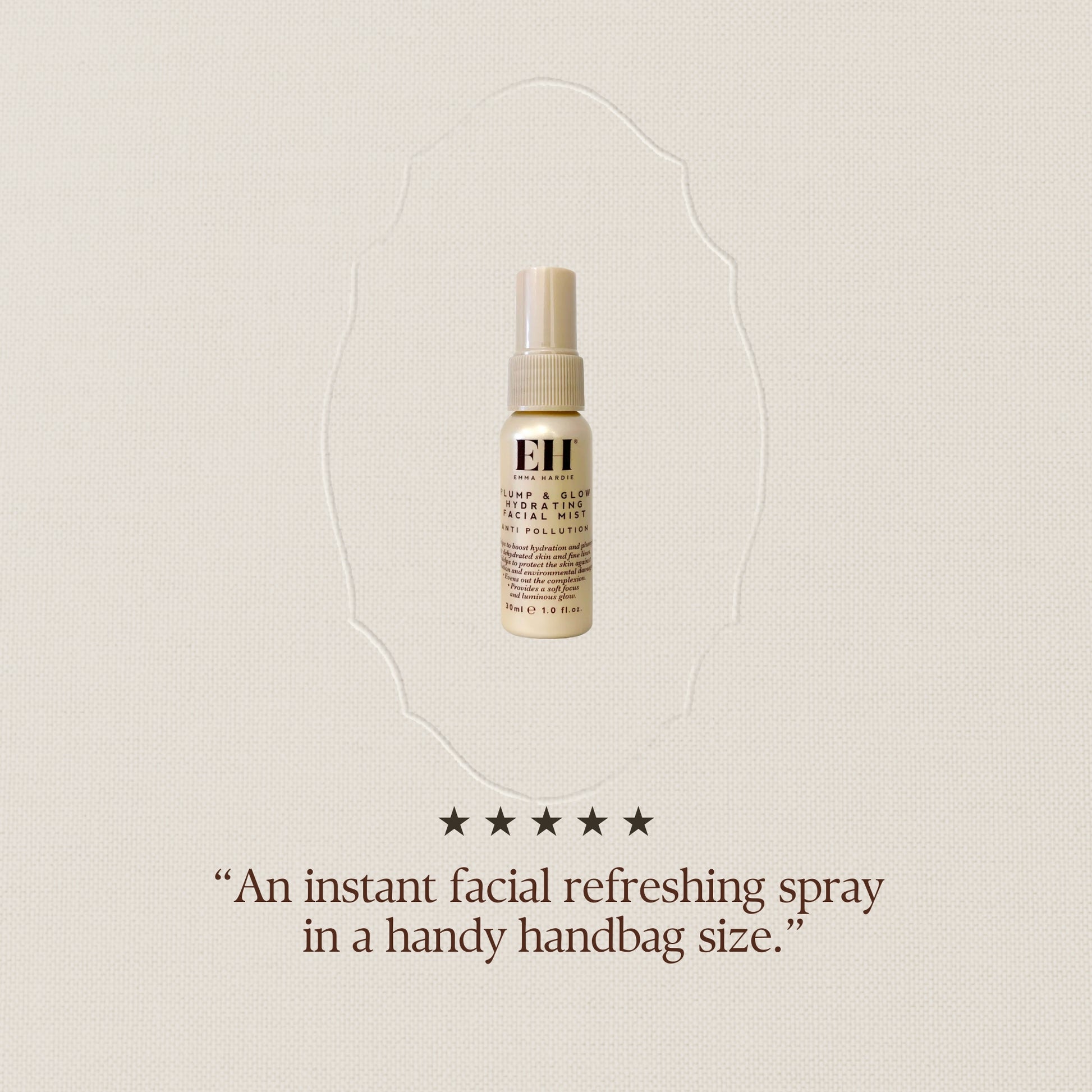Plump & Glow Hydrating Facial Mist 5 star review: “An instant facial refreshing spray in a handy handbag size.”