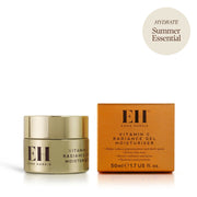 Enna Hardie Vitamin C Radiance Gel Moisturiser with packaging on a white background with 'Hydrate - Summer Essential' roundel