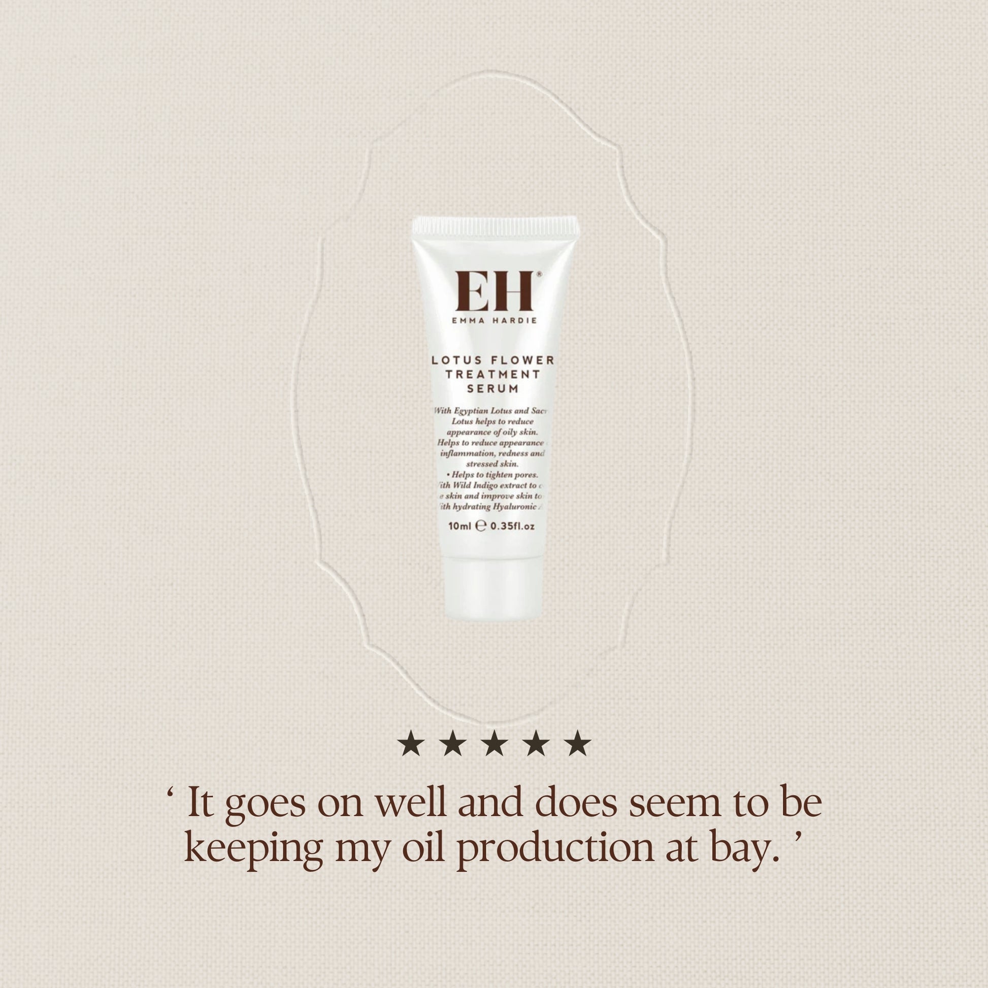 Lotus Flower Treatment Serum 5 star review: “It goes on well and does seem to be keeping my oil production at bay. “
