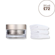 Emma Hardie Moringa Cleansing balm with three cloths next to it on a white background with a 'Worth £72' roundel.